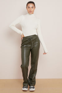 Abbey straight leg faux leather trouser - khaki
