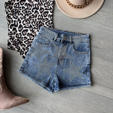 Load image into Gallery viewer, Savannah diamanté embellished star pattern stretch fit denim shorts