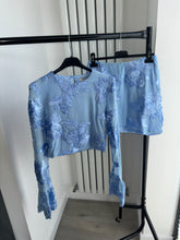 Load image into Gallery viewer, Brooke floral lace lined top and skirt set - blue