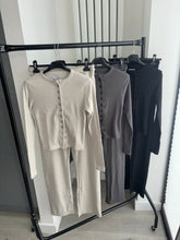 Load image into Gallery viewer, Mabel ribbed long sleeve button up detail top and trouser set - beige