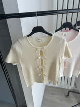 Load image into Gallery viewer, Georgie bow front cut out detail ribbed knit top - beige