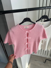 Load image into Gallery viewer, Georgie bow front cut out detail ribbed knit top - pink