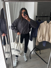 Load image into Gallery viewer, Marisa bomber style cropped zip up hooded jacket - charcoal grey