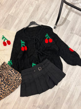 Load image into Gallery viewer, Cherry knit tie front cardigan - black