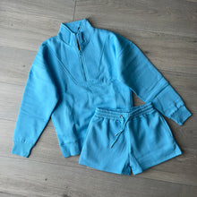 Load image into Gallery viewer, Anya quarter zip jumper and jogger shorts set - blue