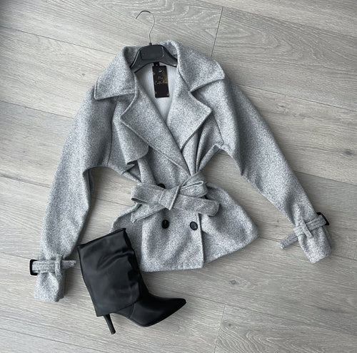 Jaide cropped belted trench jacket - grey