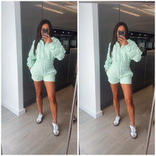 Load image into Gallery viewer, Adalyn ruched sleeve crop jacket and jogger shorts set - mint