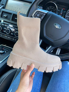 Rhea chunky sole sock boots - beige