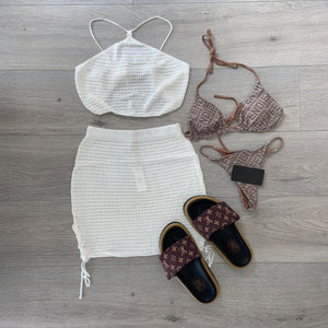 Bea crochet skirt and crop set - white