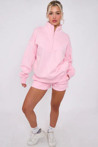 Anya quarter zip jumper and jogger shorts set - pink