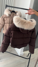 Load image into Gallery viewer, Melanie puffer coat with faux fur hood - chocolate