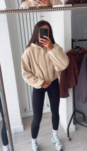 Marisa bomber style cropped zip up hooded jacket - beige