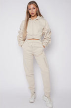 Load image into Gallery viewer, Daniela ruched sleeve crop jogger set - beige