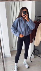 Marisa bomber style cropped zip up hooded jacket - powder blue