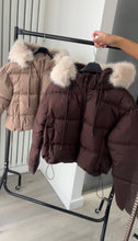 Load image into Gallery viewer, Melanie puffer coat with faux fur hood - chocolate