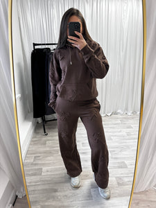 Karley cross detail straight leg jogger and hoodie set - chocolate brown