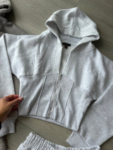 Cassie cinch waist jacket and jogger set - light grey