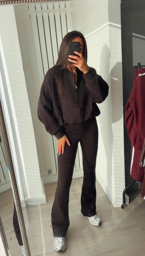 Cassidy flare leg bomber jacket loungewear set - black