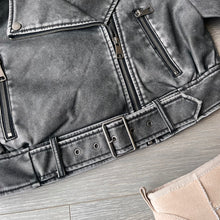 Load image into Gallery viewer, Sophie faux leather look cropped biker jacket - grey