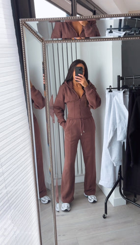 Cassie cinch waist jacket and jogger set - chocolate brown