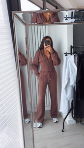 Cassie cinch waist jacket and jogger set - chocolate brown