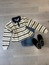 Load image into Gallery viewer, Marcie stripe long sleeve collared rugby style top - cream/navy