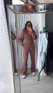 Cassie cinch waist jacket and jogger set - chocolate brown
