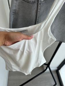Una white double lined slinky square neck bodysuit