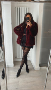 Cassandra faux fur coat - burgundy