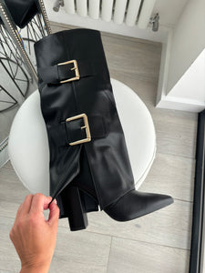 Cora folded buckle detail boots - black