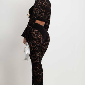 SALE Freya lace flare trouser and crop top set - choose colour