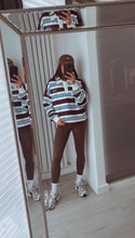 Load image into Gallery viewer, Marcie stripe long sleeve collared rugby style top - brown/blue