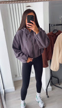 Load image into Gallery viewer, Marisa bomber style cropped zip up hooded jacket - charcoal grey