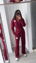 Load image into Gallery viewer, Pia embroidered logo detail cinch waist jacket and jogger set -wine
