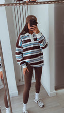 Load image into Gallery viewer, Marcie stripe long sleeve collared rugby style top - brown/blue