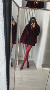 Cassandra faux fur coat - burgundy