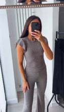 Load image into Gallery viewer, Naomi ribbed frill shoulder detail top and trouser set - chocolate