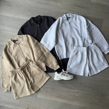 Load image into Gallery viewer, Talia zip jacket and shorts jogger set - grey