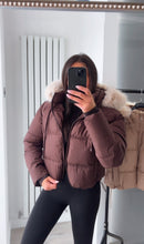 Load image into Gallery viewer, Melanie puffer coat with faux fur hood - chocolate