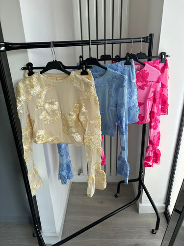 Brooke floral lace lined top and skirt set - yellow