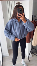 Load image into Gallery viewer, Marisa bomber style cropped zip up hooded jacket - powder blue
