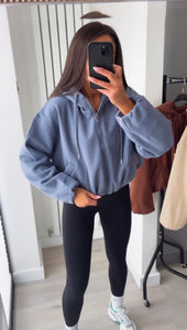 Marisa bomber style cropped zip up hooded jacket - powder blue
