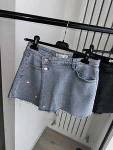 Quinn blue embellished denim wrap over skort - stretch fit, size down