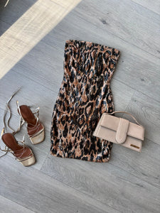 Alaska bandeau sequin leopard mini dress