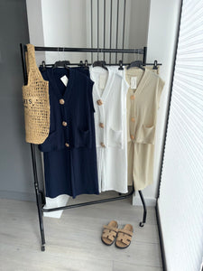 Cassandra gold button front waistcoat set - navy