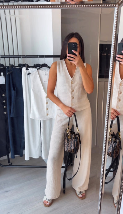 Daria button front waistcoat and trouser set - beige
