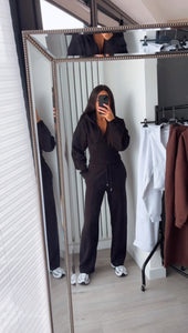 Cassie cinch waist jacket and jogger set - black