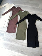 Load image into Gallery viewer, Jemma long sleeve thigh split knit dress - black