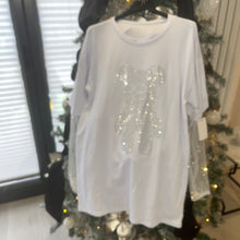 Load image into Gallery viewer, Teddy oversized diamanté sleeve tshirt dress - white