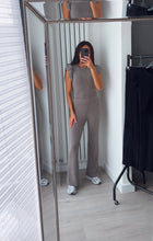 Load image into Gallery viewer, Naomi ribbed frill shoulder detail top and trouser set - chocolate